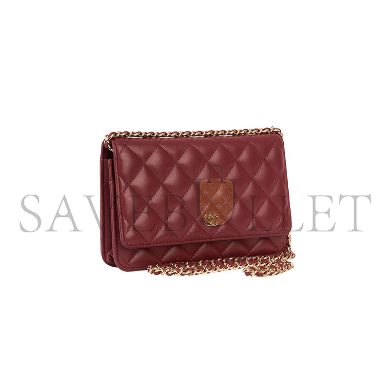 Ch*el dark red lambskin matelasse wallet on chain (19*13*4cm)